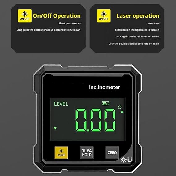 4-Side Magnetic Digital Angle Gauge with Dual Lasers - USB Rechargeable Level Protractor
