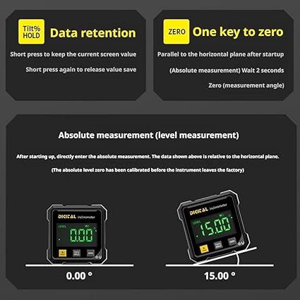 4-Side Magnetic Digital Angle Gauge with Dual Lasers - USB Rechargeable Level Protractor