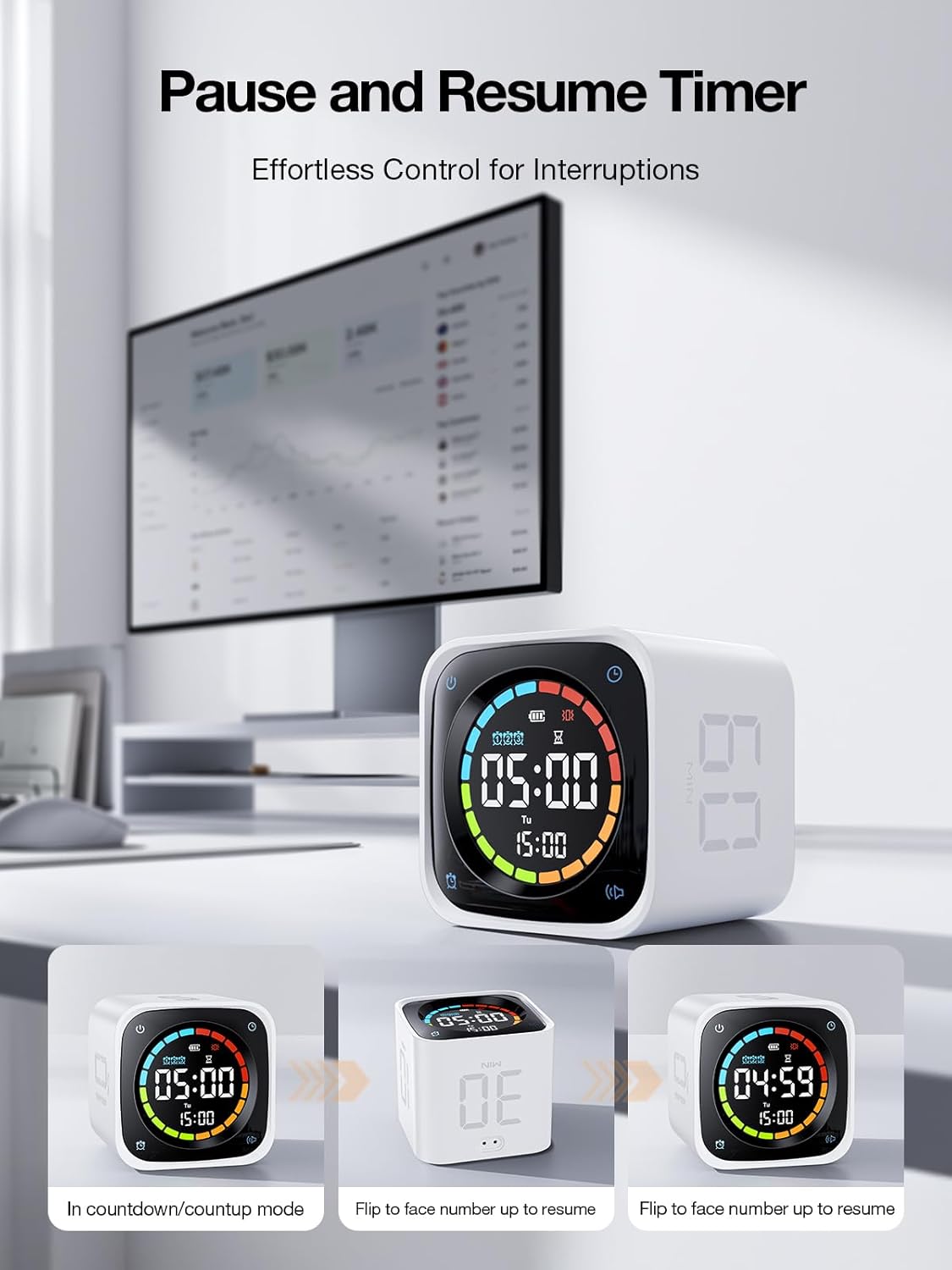 Pomodoro Timer Cube – Desk Productivity Timer with Custom Countdown & Alarms