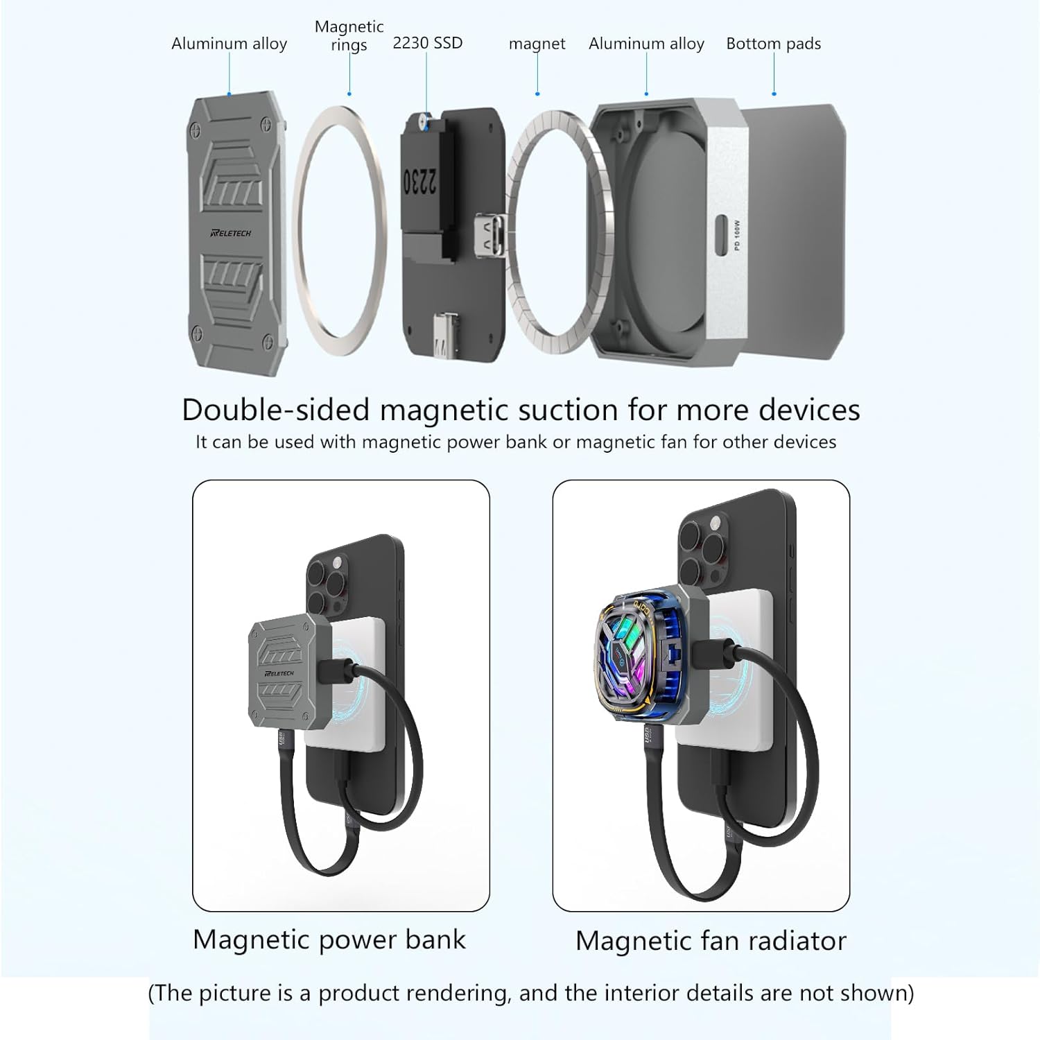 Pro Magnetic Portable SSD - 1000MB/s, USB 3.2 Gen 2x1, 4K Support, Magnetic External SSD for Smartphones, laptops and more