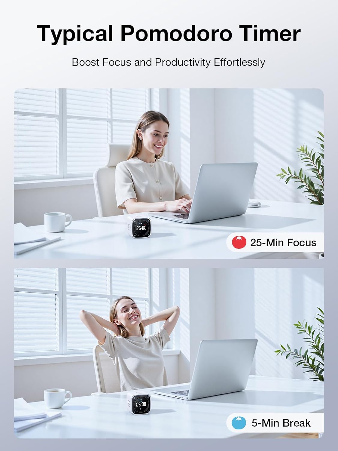 Pomodoro Timer Cube – Desk Productivity Timer with Custom Countdown & Alarms