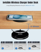 Invisible Wireless Charger - 15W Under Desk & On-Table Charging Pad for iPhone and Android