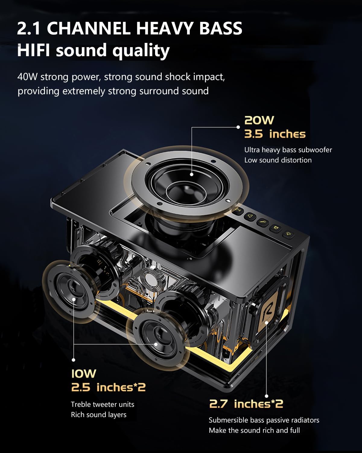 Ultra Heavy Bass Bluetooth Speaker - 40W RGB Light