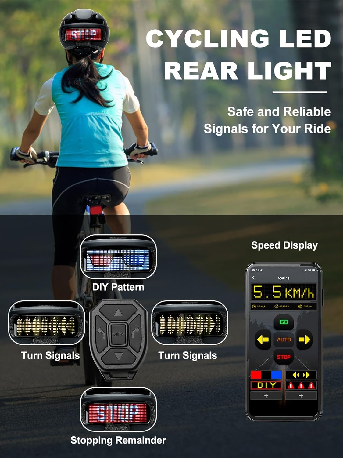 Smart Bike Helmet with LED Light & Turn Signals - Adjustable Safety Helmet for Adults & Teens