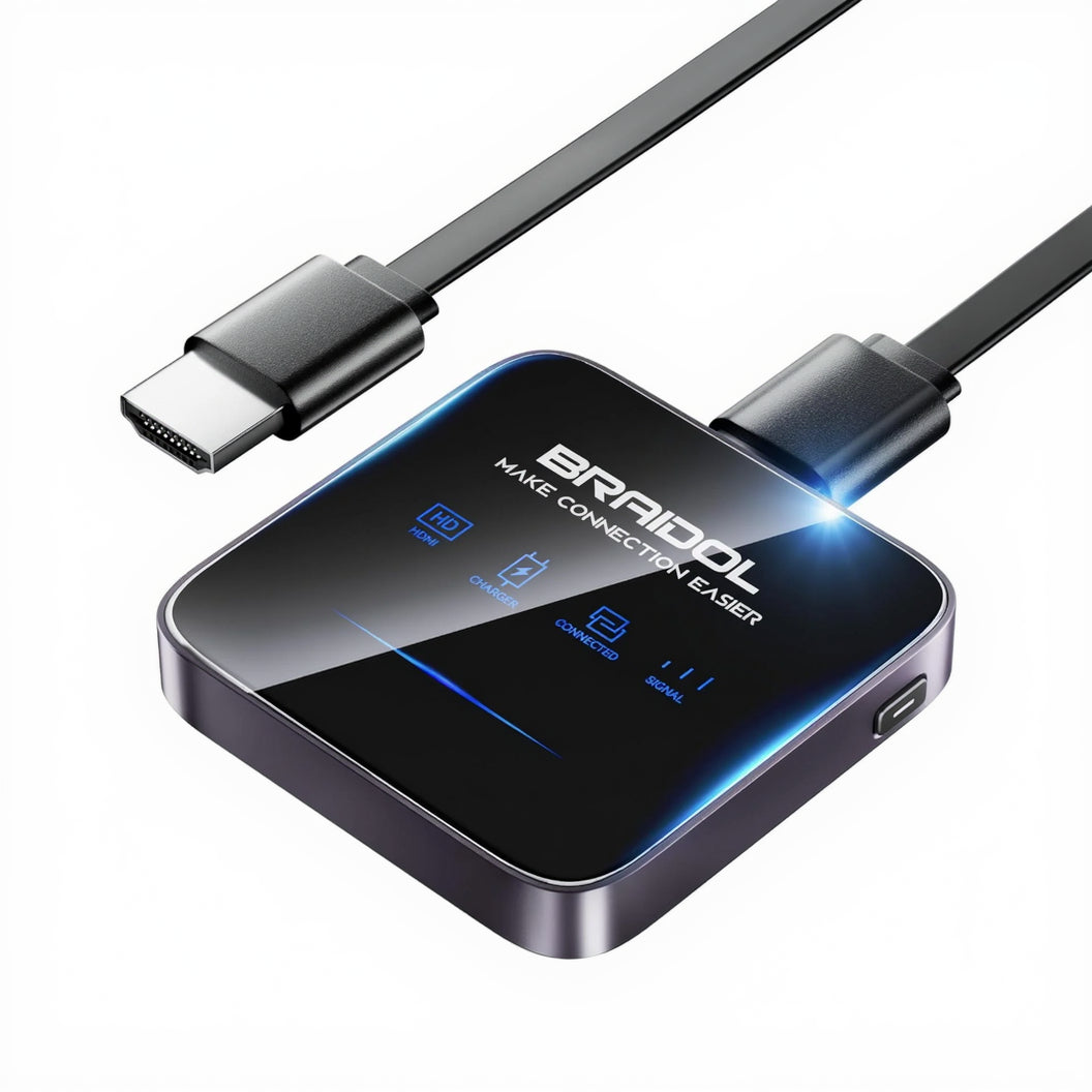 HDMI adapter with cable on a white background, featuring the brand 'Braiddol'.