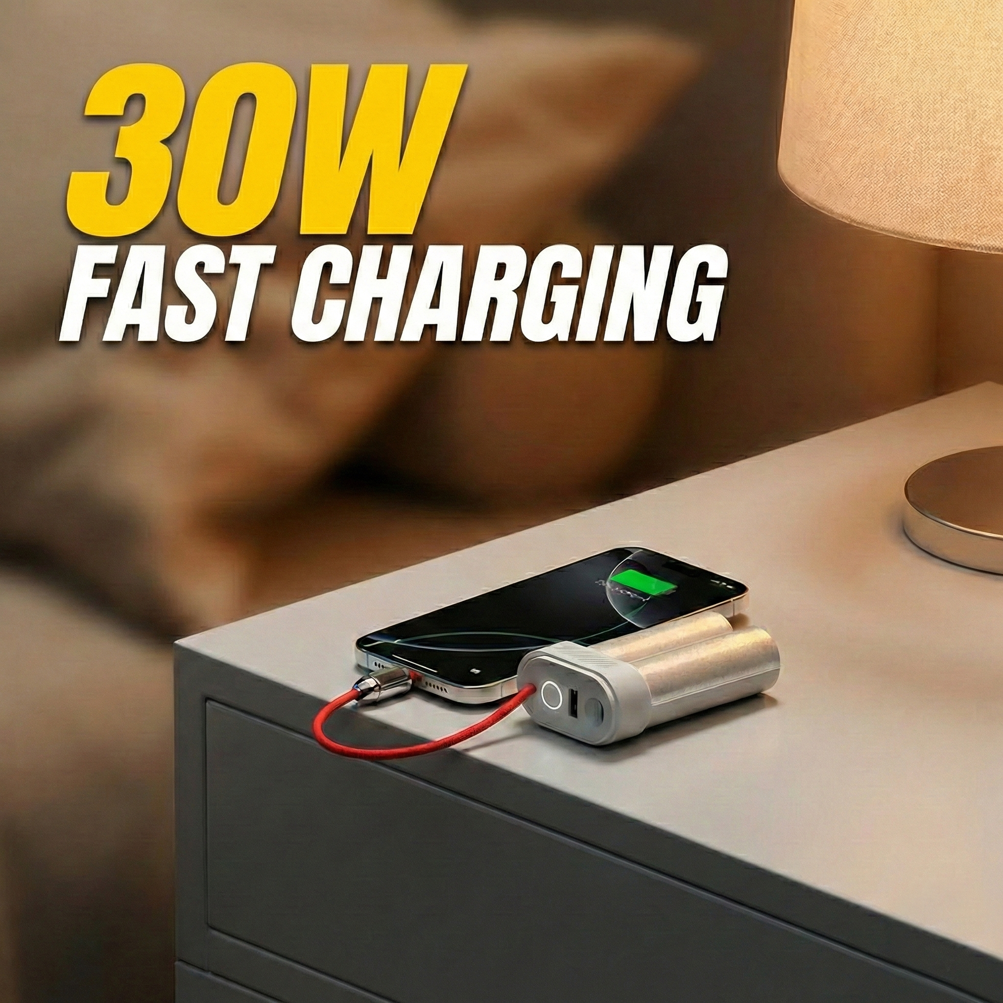 SHARGE Mini Power Bank 10,000mAh - 30W Portable Charger with Built-in Cable