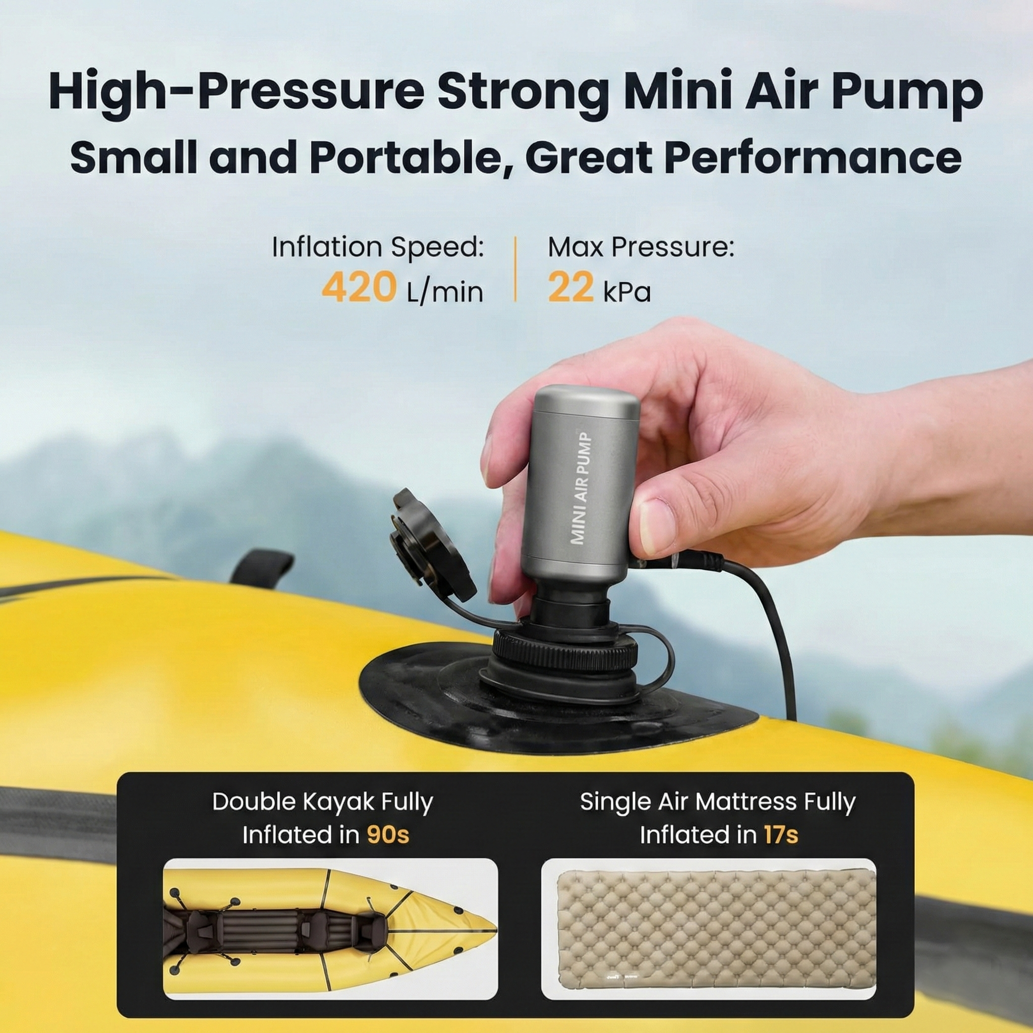 TurboBean Mini Air Pump - 22kPa Portable Electric Inflator/Deflator