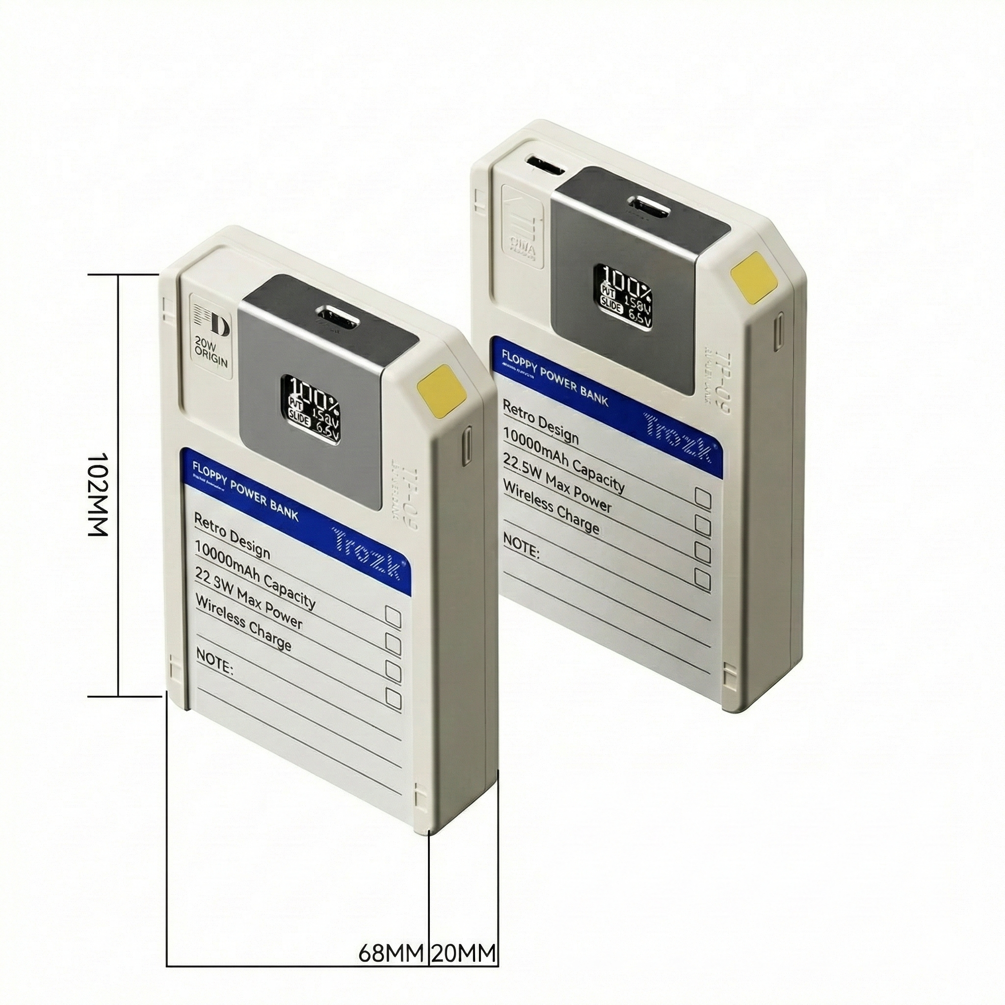 Retro Floppy Disk Power Bank - 10000mAh with Magnetic Attachment & 64Go Storage