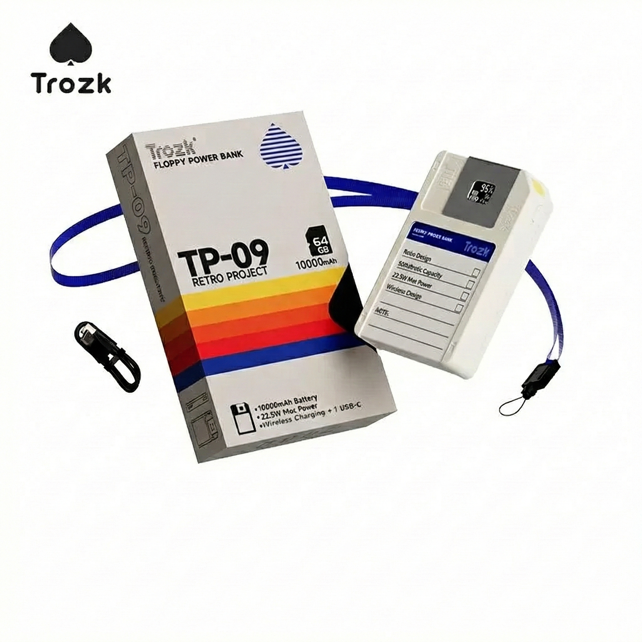 Retro Floppy Disk Power Bank - 10000mAh with Magnetic Attachment & 64Go Storage