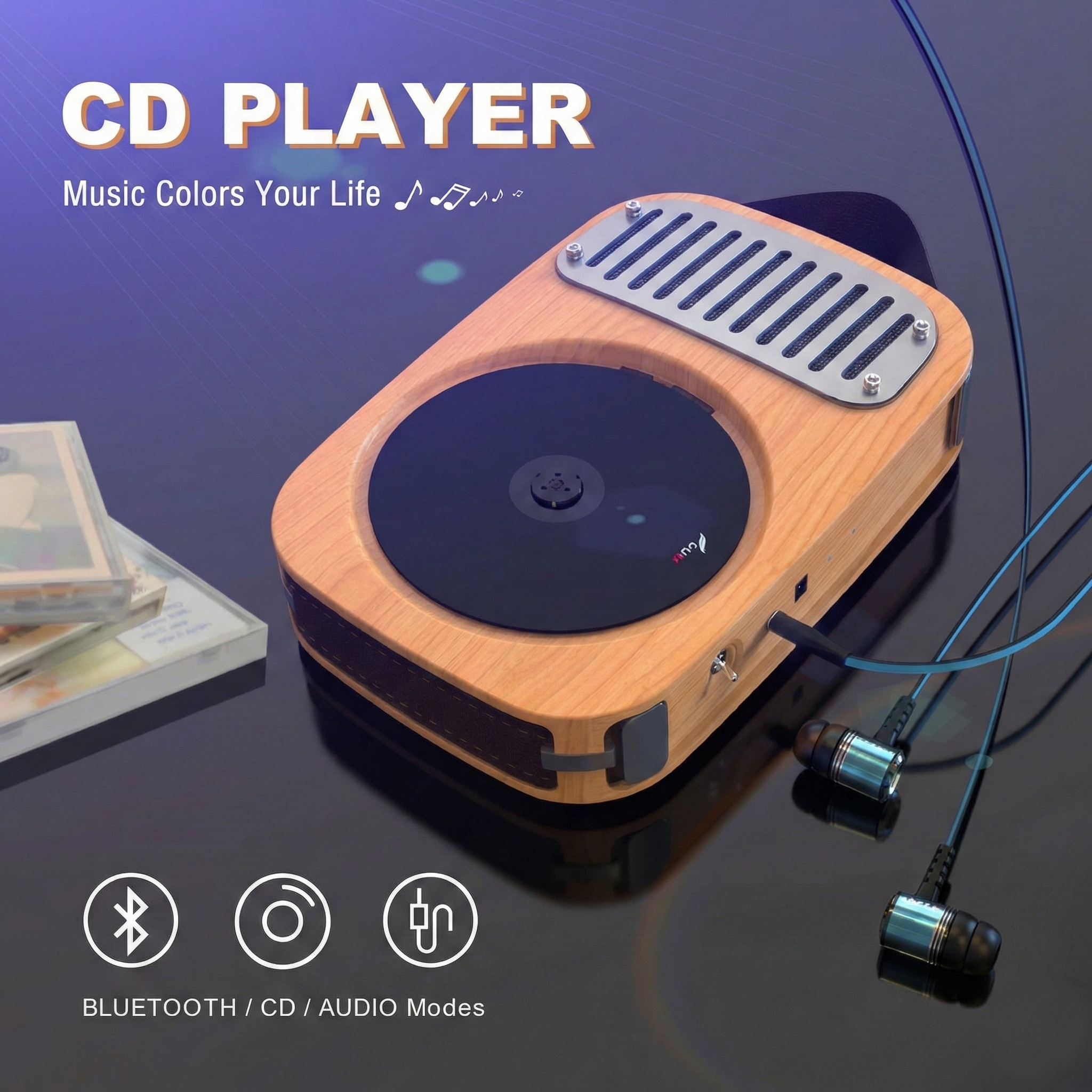 Portable Bluetooth CD Player - Retro Wall-Mounted Audio System