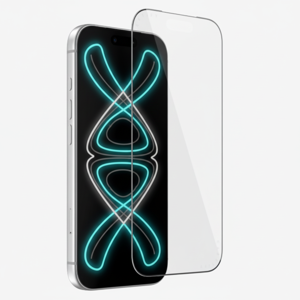 Smartphone with a transparent screen protector on a white background